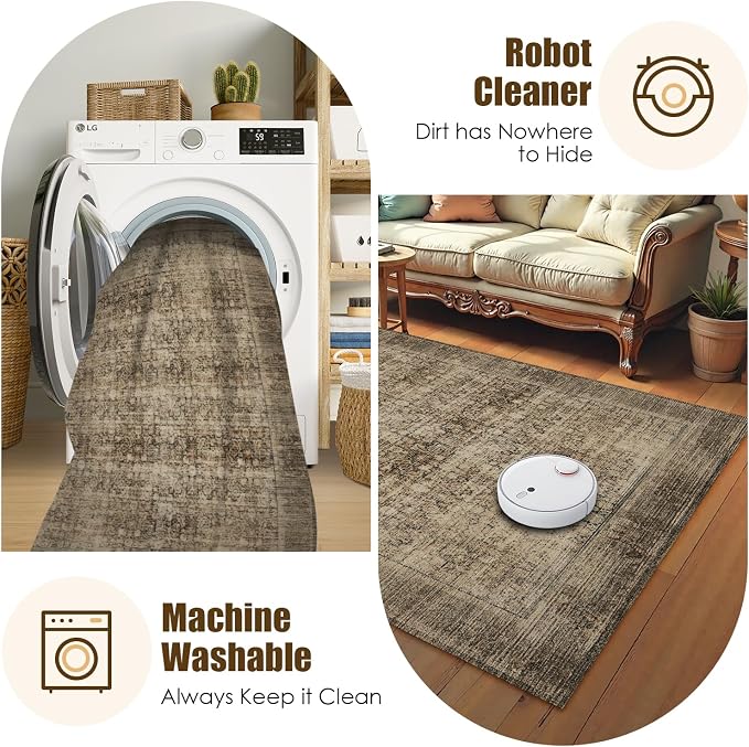 Washable Area Rug 9' x 12' Vintage Traditional Persian Mat - Image 7