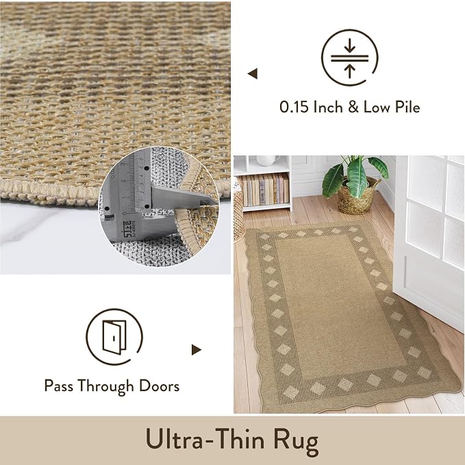 LIVEBOX Easy Jute Diamond Rug for Living Room, Scalloped Washable 5x7 Tan Rug - Image 7