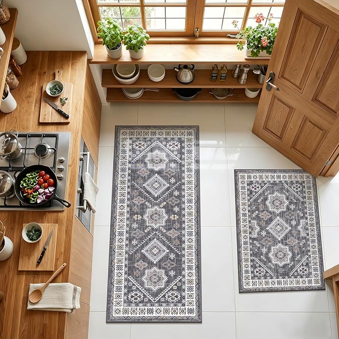 HEBE Boho Kitchen Rugs Sets of 2, Non Slip Washable Kitchen Mats - Image 9