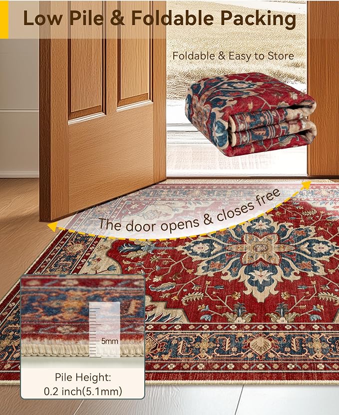 RELEANY Area Rugs Runner 2'x8' Washable Non-Slip, Floral Vintage Distress - Image 3
