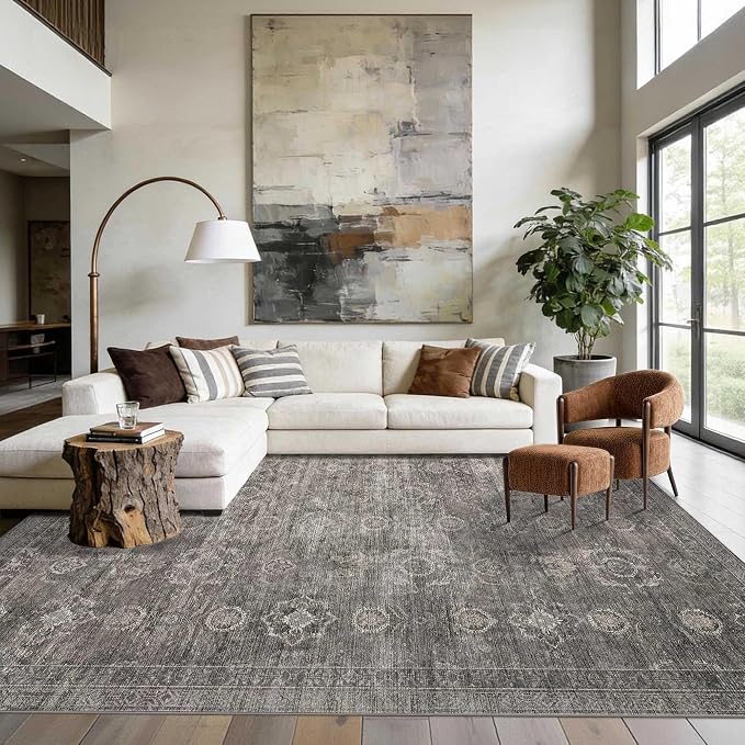 Rugxara 8x10 Area Rugs for Living Room, Large Washable Rug Vintage Retro Boho by Rugxara