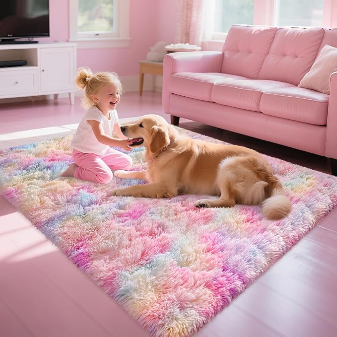 4x6 Soft Fluffy Unicorn Rainbow Rug - Image 2