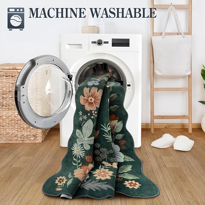 Lahome Floral Green Rugs for Entryway, 2X3 Washable Kitchen Rugs Non Slip Soft - Image 4