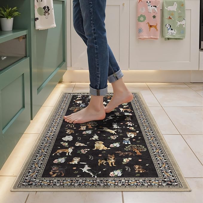 Black Dog Rug Runner for Hallways Kitchen Rug 2x6, Non Slip Washable Rugs - Image 2