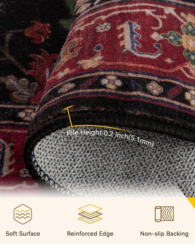 RELEANY Area Rugs Round 4ft Washable Non-Slip, Floral Vintage Distress - Image 3