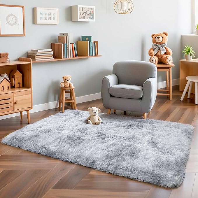 KICHOWUA Thick Area Rug 5x7 Light Grey Fluffy Shag - Image 7