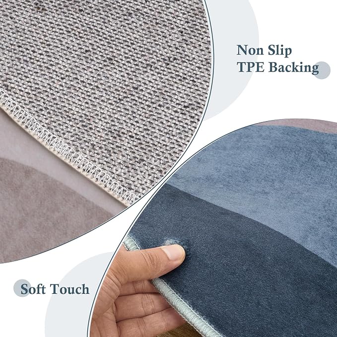 3ft Abstract Round Rug, Boho Washable Non-Slip Mountain Rugs - Image 4
