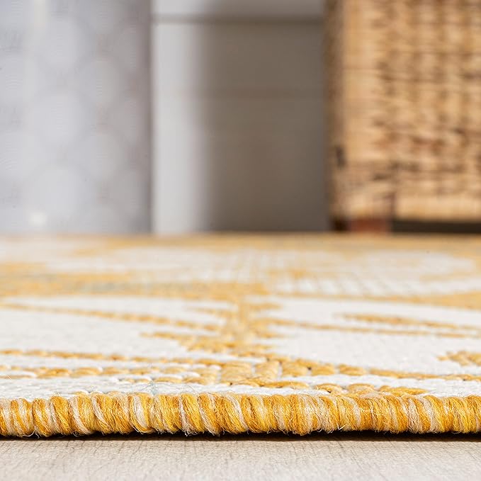 JONATHAN Y Floral Textured Weave Indoor Outdoor Area Rug 3X5 Yellow/Cream - Image 6