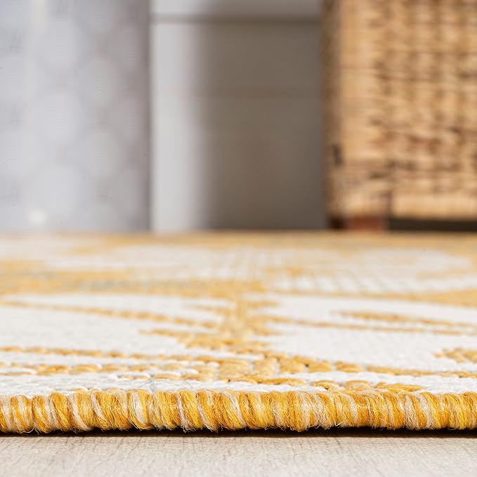 JONATHAN Y Floral Textured Weave Indoor Outdoor Square Area Rug 5X5 Yellow/Cream - Image 6