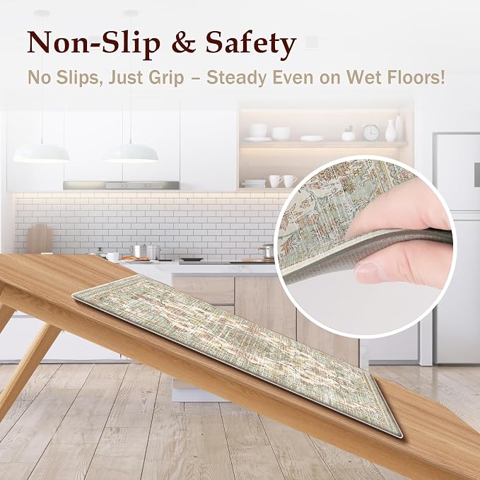 Boho Kitchen Mats for Floor 2 Piece Set Anti Fatigue Cushioned PVC Kitchen Rugs - Image 4