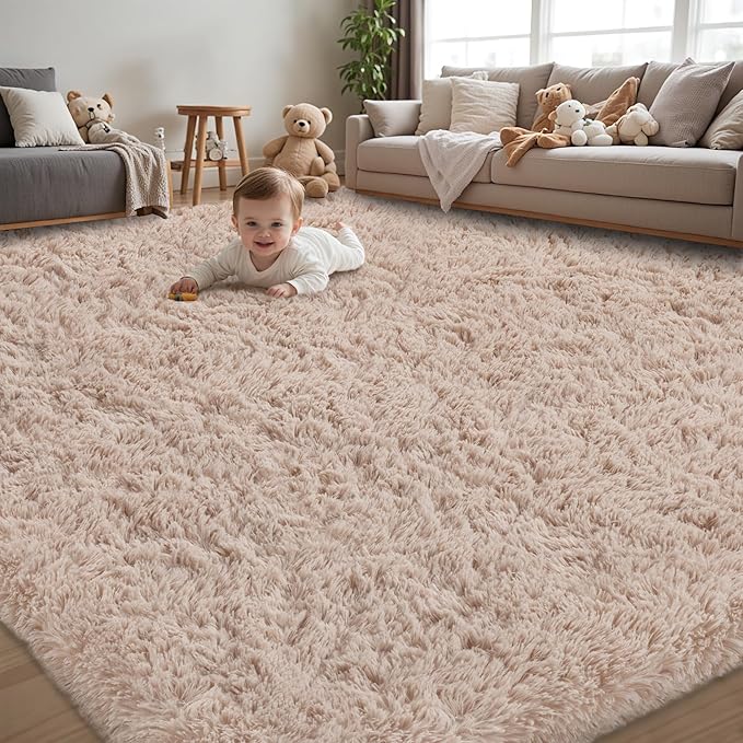 5x8 Area Rug for Living Room:Ultra Soft Fluffy Shag Beige Rugs, Large Fuzzy - Image 2
