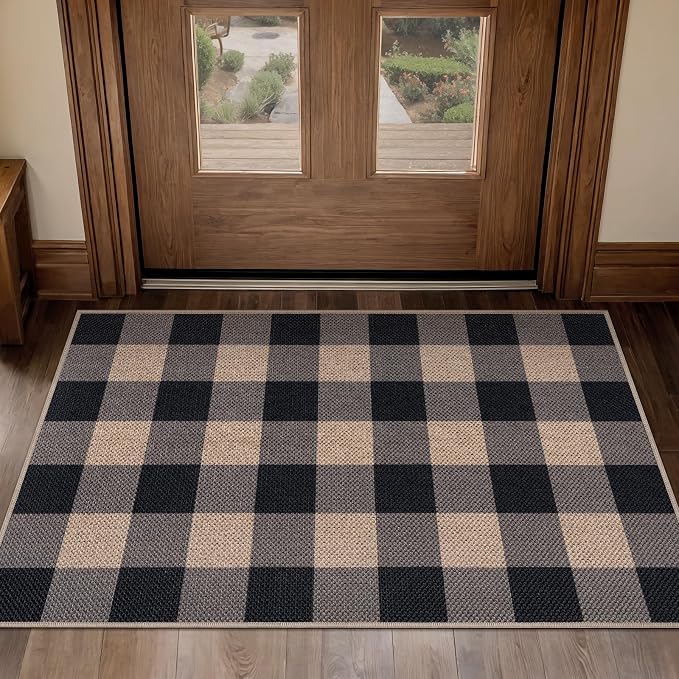 Tangsoo Checkered Easy Jute Rug, 2x3 Washable Ultra Thin Rug - Image 2