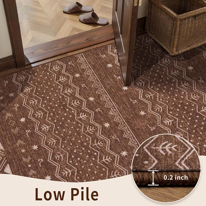 SERISSA 2x5 Kitchen Runner Rug, Washable Non-Slip Coffee Brown Boho Rug - Image 7