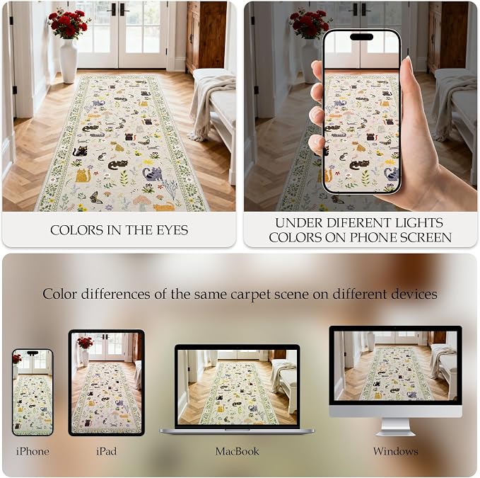 Washable 2x10 Hallway Runner Rug: Non Slip Soft Long Low Pile Animal Cat Print - Image 4