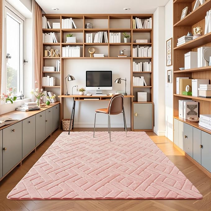 5x7 Pink Washable Area Rug for Girls Bedroom Living Room, Modern Geometric Shag - Image 7