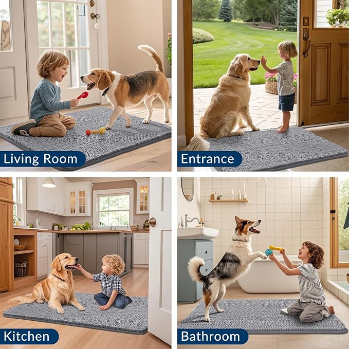 Smiry Dog Door Mat for Muddy Paws 44x32, Absorbent Dirt Trapper, Non-Slip - Image 7