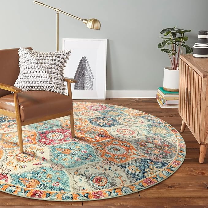 Lahome Moroccan Washable Round Area Rug, Round Rug 5ft Soft Non-Slip, - Image 6