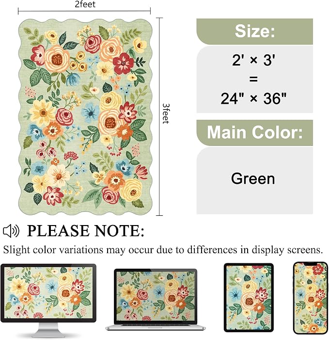 DUKINO 2x3 Entryway Rug, Floral Washable Indoor Door Mat - Image 2