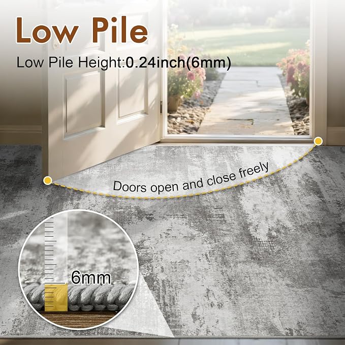 2x6 Ft Washable Runner Rug, Non-Slip Low Pile Hallway Kitchen Area Rug - Image 7