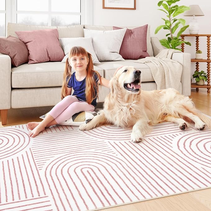 Lahome Abstract Washable Rugs, 4x6 Pink Rug - Image 5