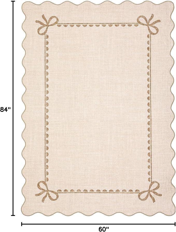 GarveeHome Scalloped Bow Rug for Living Room, Solid Beige Rug for Dorm - Image 2