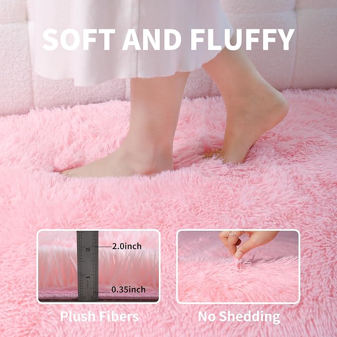 KCHOWUA Pink Fluffy Fuzzy Small Area Rugs - Image 3