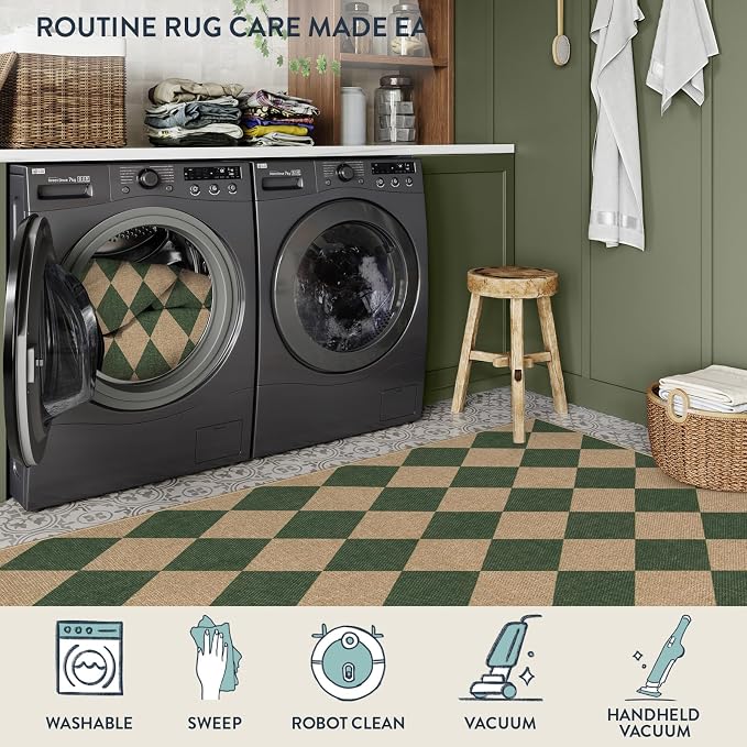 Lahome Colette Checkered Kitchen Runner, 2x8 Easy Jute Runner Rug - Image 4