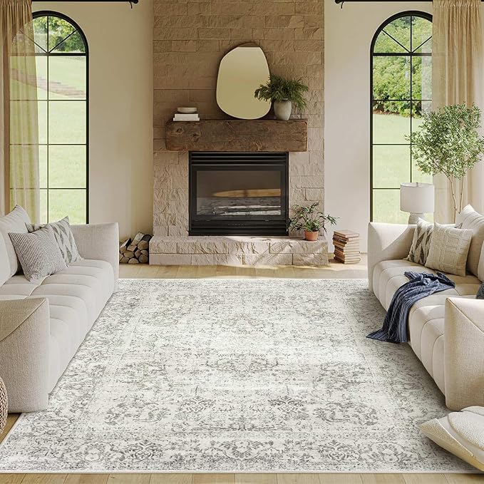 Rugxara 5X7 Washable Area Rug for Living Room, Neutral Vintage Large Boho Rugs by Rugxara