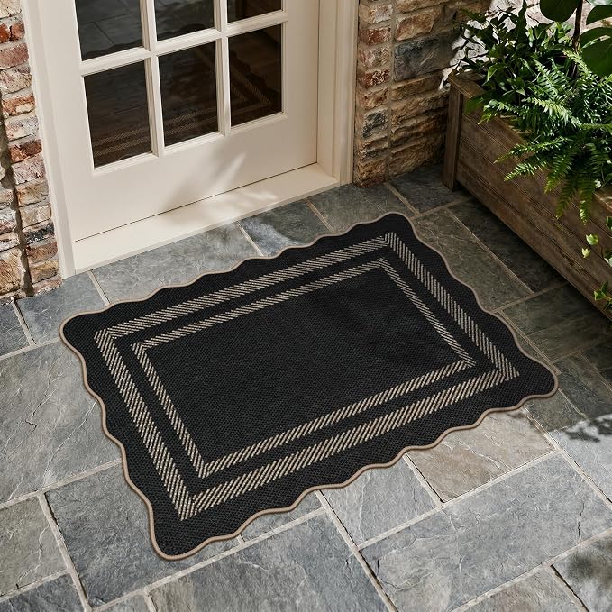 LIVEBOX Scalloped Easy Jute 2x3 Kitchen Rug, Washable Non Slip Farmhouse Area - Image 2
