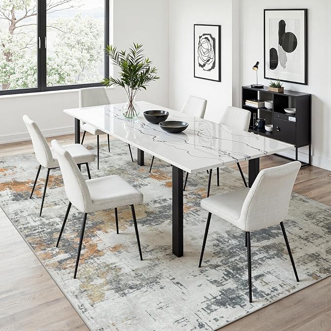 Area Rug 8x10 Living Room Rug Washable: No-Slip Abstract Soft Thin Large Grey - Image 6