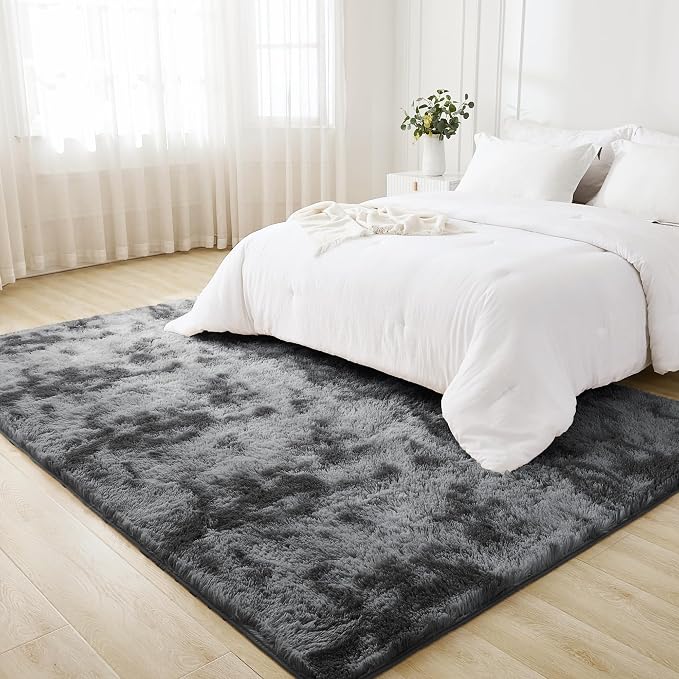 Litanika 8x10 Shag Area Rug for Living Room Bedroom, Tie-Dyed Dark Grey High - Image 3