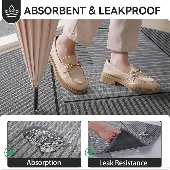 Front Door Mat 31''x47'', Non Slip Absorbent Dirt Resist Washable Low-Profile - Image 3