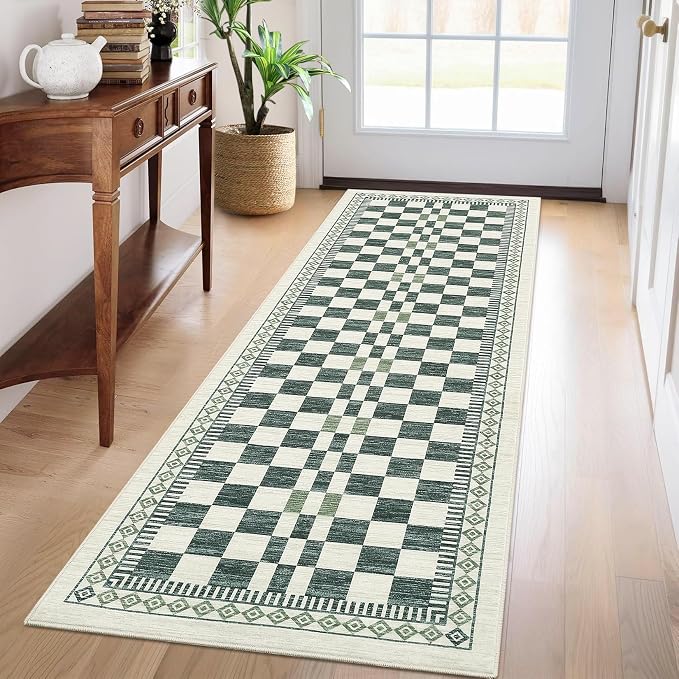 GarveeHome 2x6 Runner Rug for Bathroom Modern Abstract Checkered Carpet - Image 2