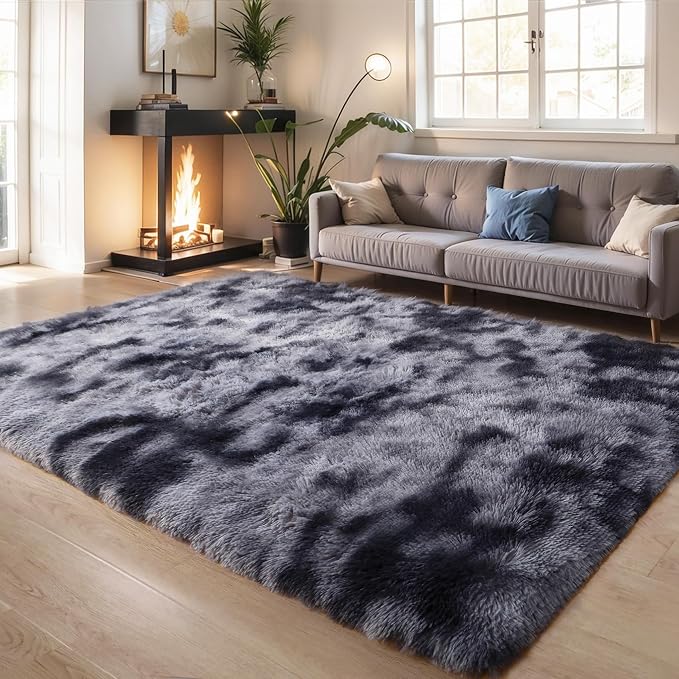 KICHOWUA Thick Area Rug Dark Grey Fluffy Shag 3x5 - Image 6