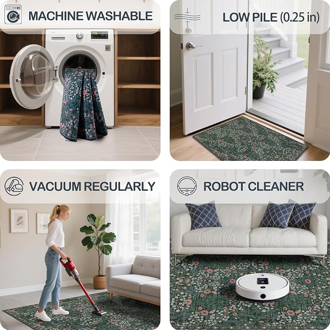 4x6 Area Rug for Bedroom Beside Rug, Laundry Room, Washable Non-Slip Low Pile - Image 5