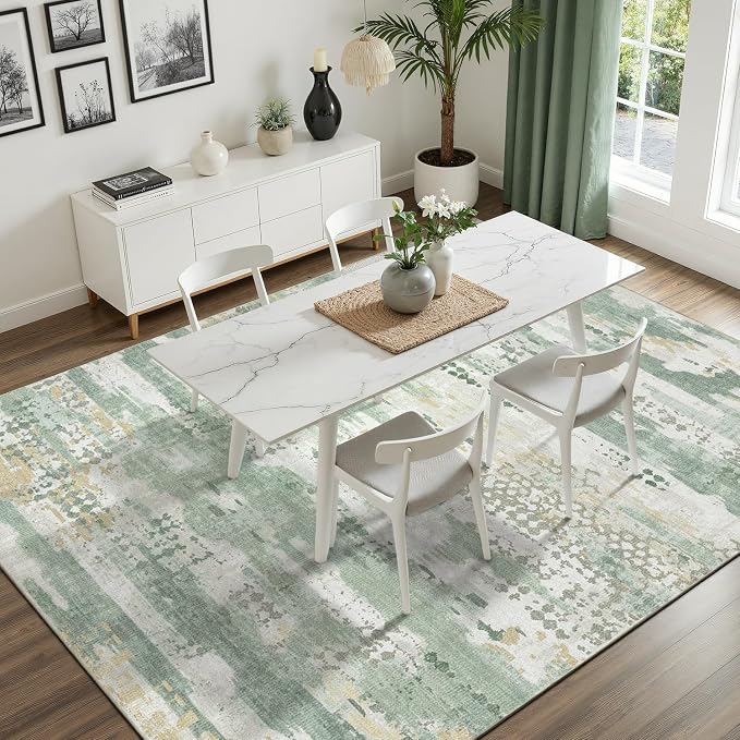 DCX Abstract Area Rug 9x12, Washable Sage Green Modern Rug - Image 5