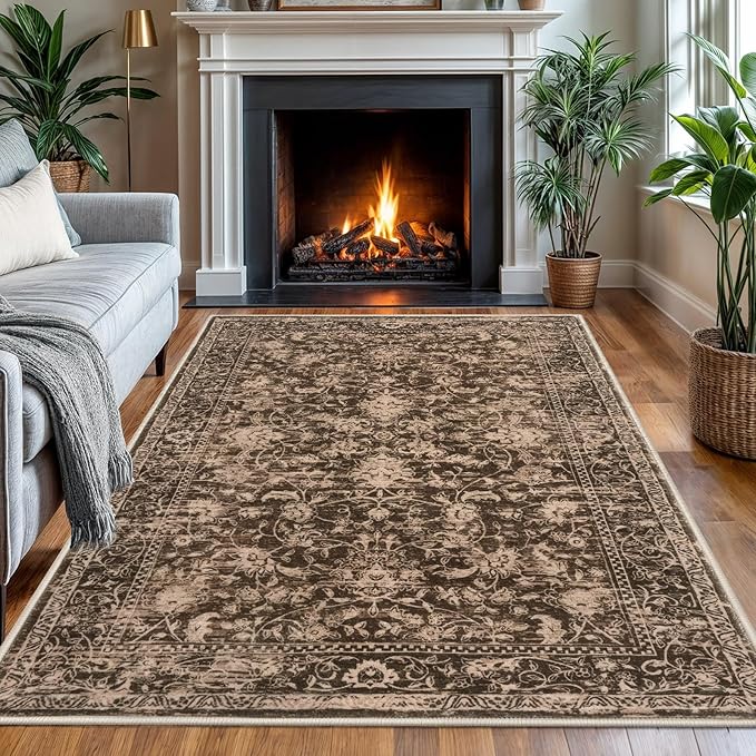 KILOCOCO Area Rug 4x6 Entryway Rug Washable Printed Vintage Floral Rubber by Kilococo