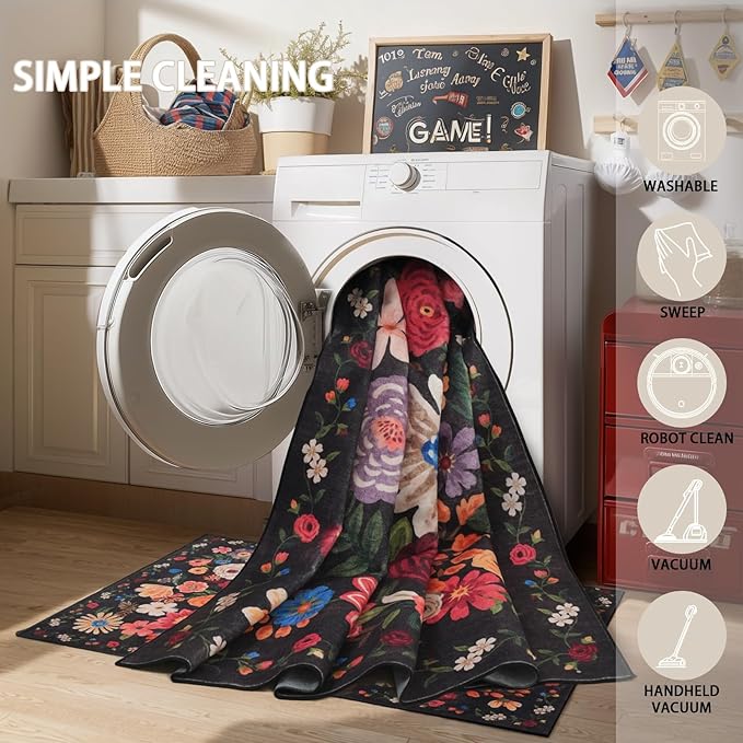 Espresso Area Rugs 10x14 for Living Room, Non Slip Machine Washable Floral Rugs - Image 5