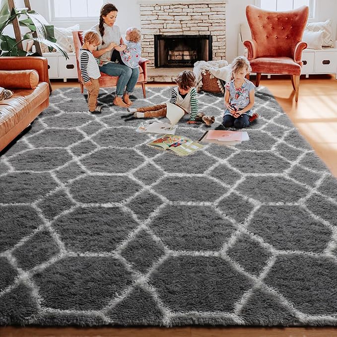 ONASAR 6x9 Area Rugs for Living Room Bedroom, Large Fluffy Grey and White Throw - Image 7