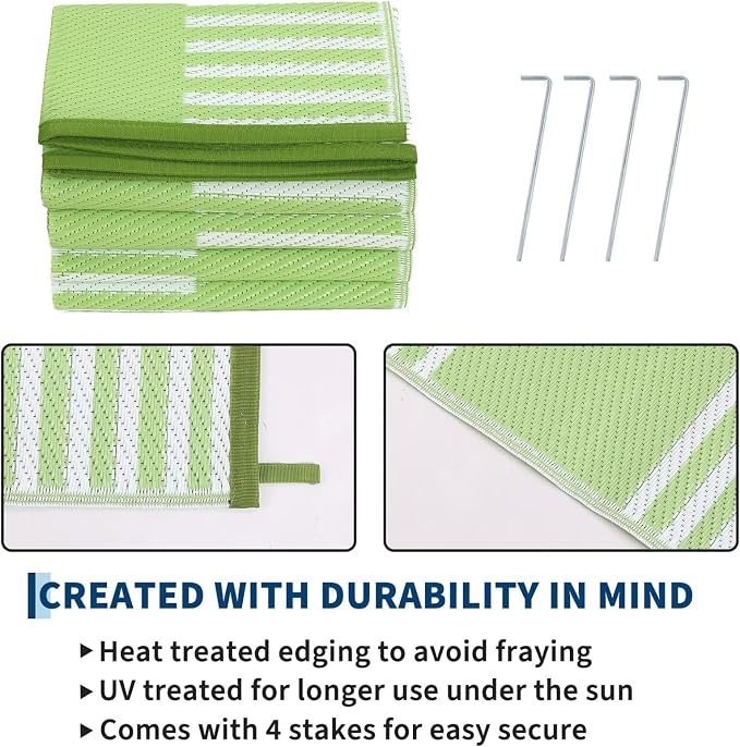Garvee Waterproof Outdoor Rug 8x10, Checkered Foldable Plastic Straw Patio - Image 4