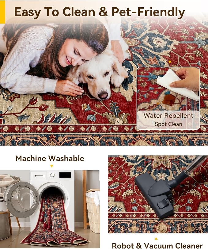 RELEANY Area Rugs Large 9'x12' Washable Non-Slip, Floral Vintage Distress - Image 6