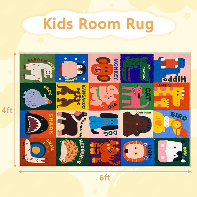 Kids Rug 4x6 Animal Alphabet Play Mat Educational Learning Area Rug Soft - Image 2