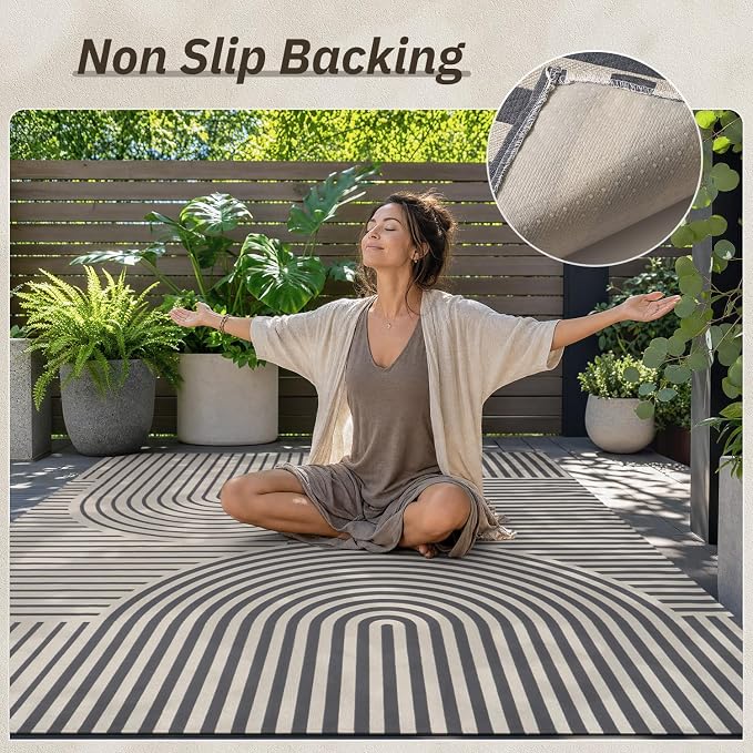 AMOAMI Outdoor Rug Patio Rug 6x9 ft Quick Dry Flatweave Textured Machine - Image 8