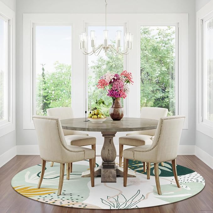 Lahome Green Washable Round Rug - 7Ft Round Area Rug - Image 2