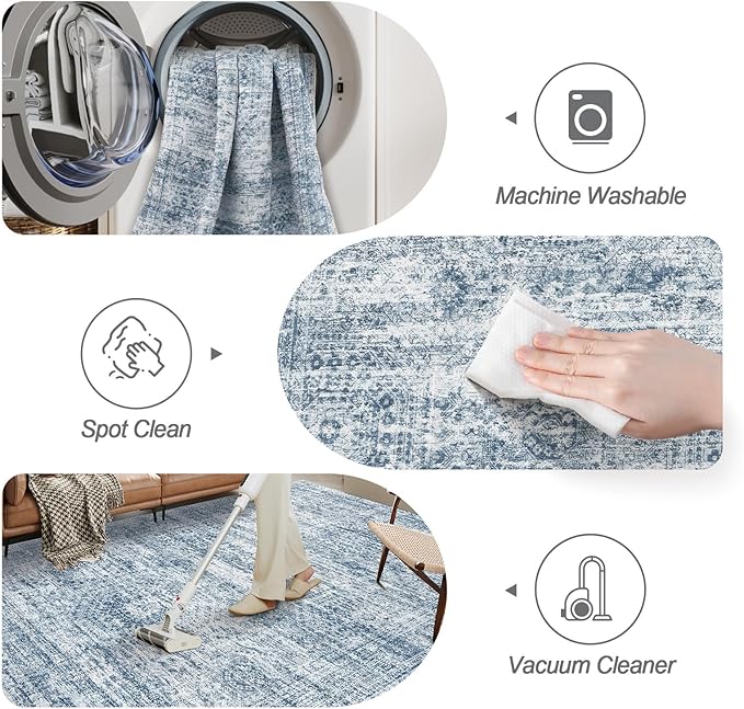 Soalmost 9x12 Area Rugs for Living Room, Non Slip Machine Washable Vintage Rugs - Image 4