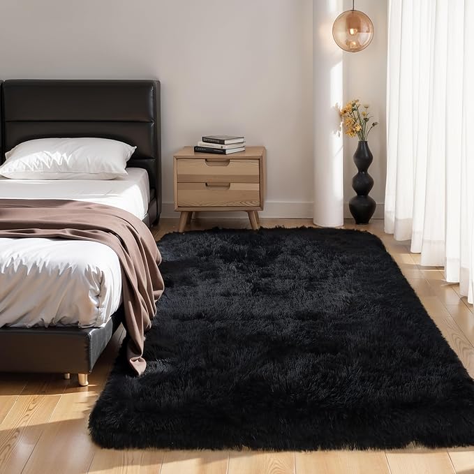 KICHOWUA Thick Area Rug Black Fluffy Shag 6x9 - Image 6
