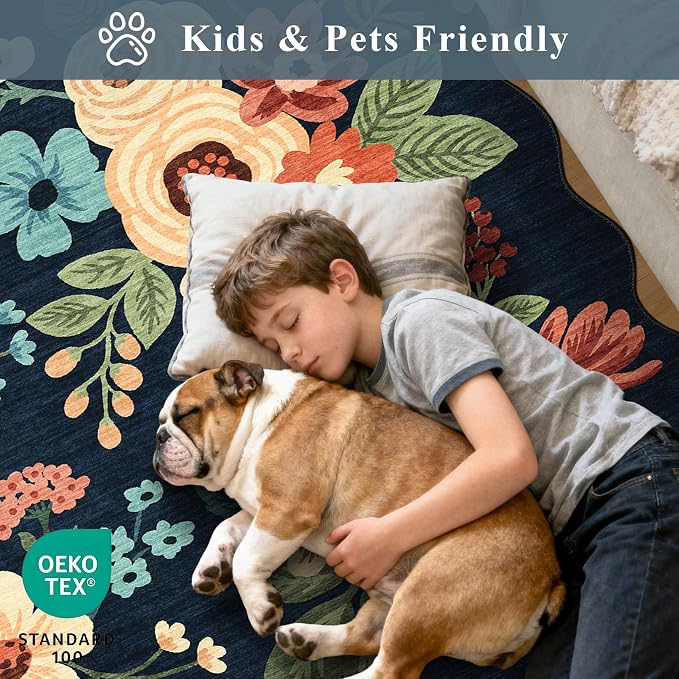 DUKINO 8x10 Area Rug, Floral Washable Rugs - Image 4