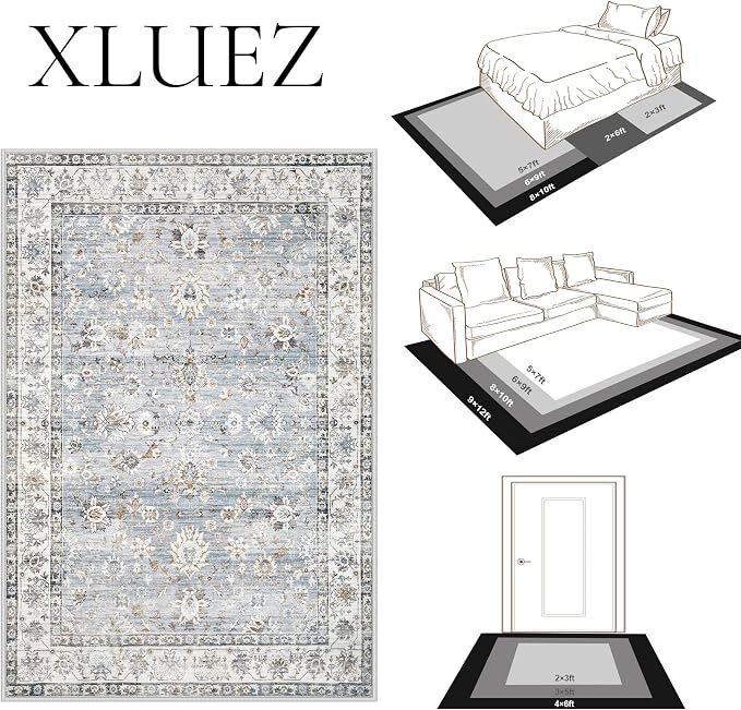 XLUEZ Area Rug 5x7 Living Room Rug, Machine Washable Vintage Distressed Boho - Image 8
