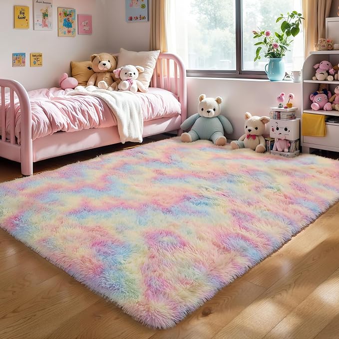 KICHOWUA Area Rug 5x7 Rainbow Fluffy Shag - Image 6