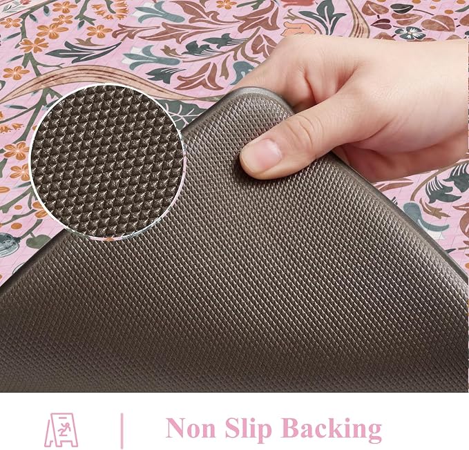 Collive Kitchen Mats for Floor, Cushioned Anti Fatigue Mat Pink Floral Rugs 2 - Image 4